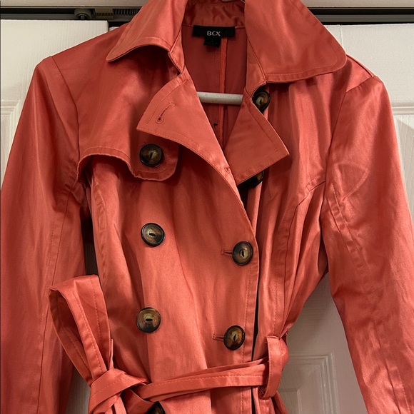 BCX Women's Vibrant Coral Trench Coat - Picture 2 of 5